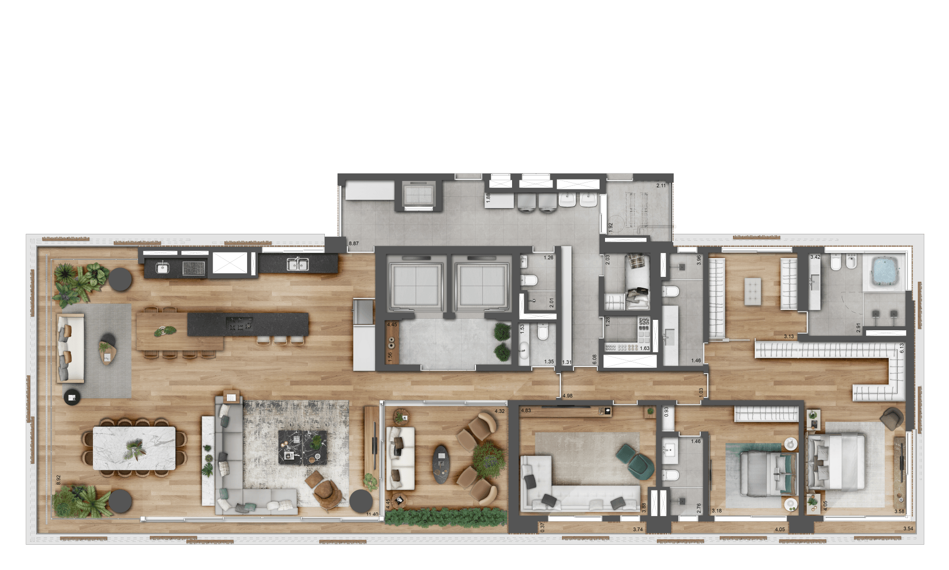 Planta Opção - 355m²  - Cozinha ampliada