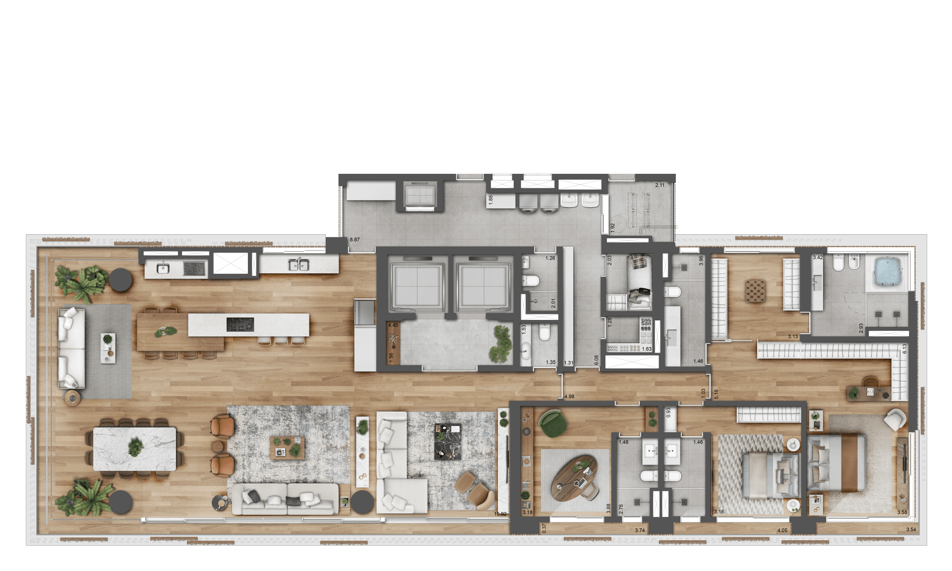 Planta Opção - 355m² - Living e Cozinha ampliados
