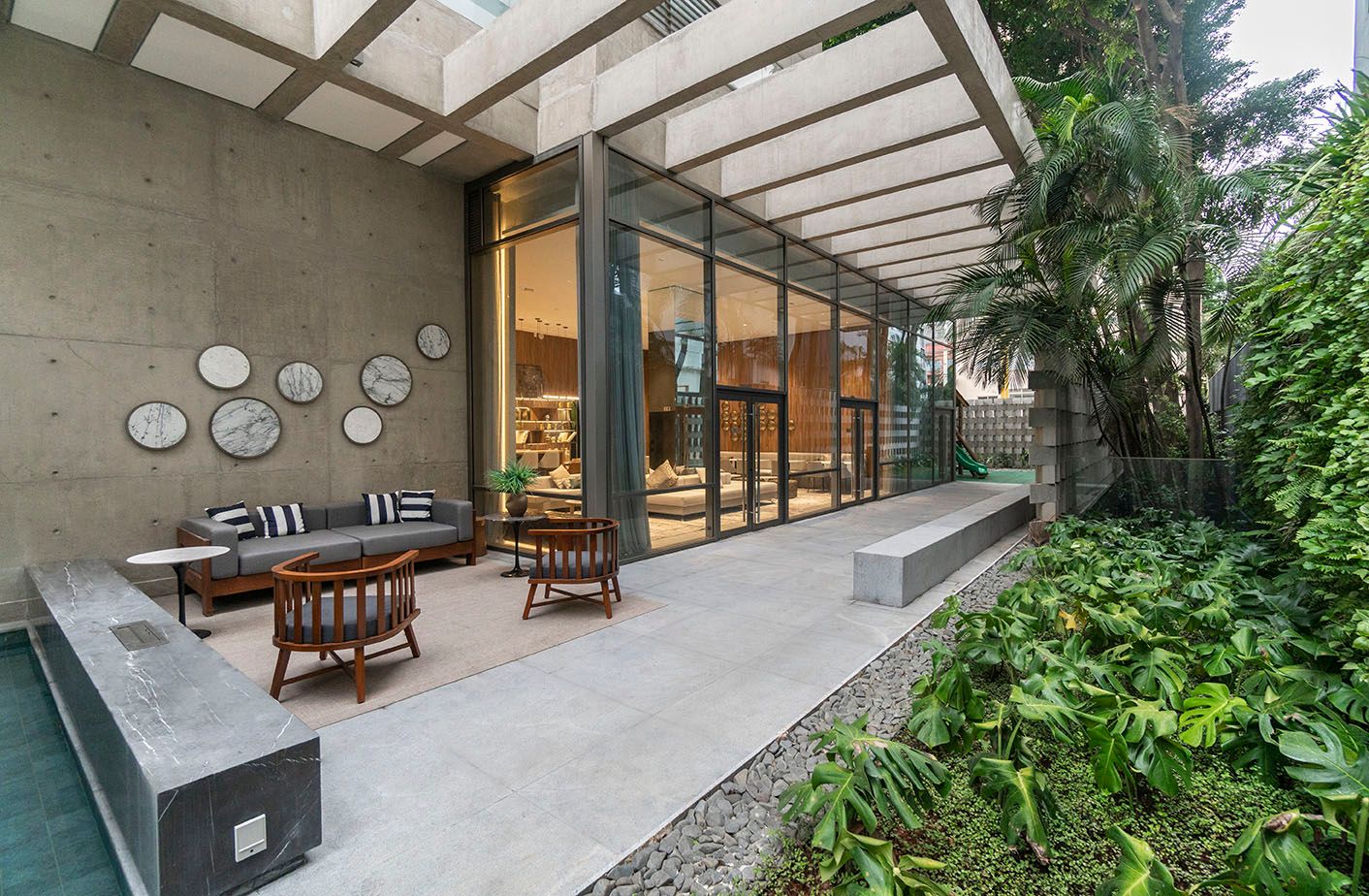 Lounge externo de apoio ao salão de festas gourmet